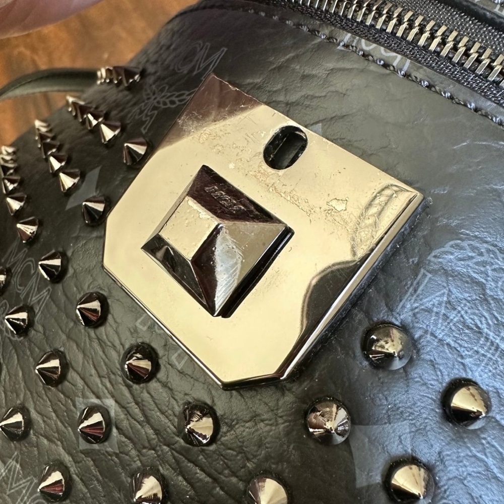 MCM Black Studded Satchel - Picture 8 of 12